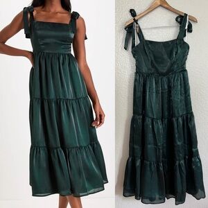 Lulus | Dresses | Lulus Celebration Time Emerald Green Sleeveless Tiered  Midi Dress | Poshmark